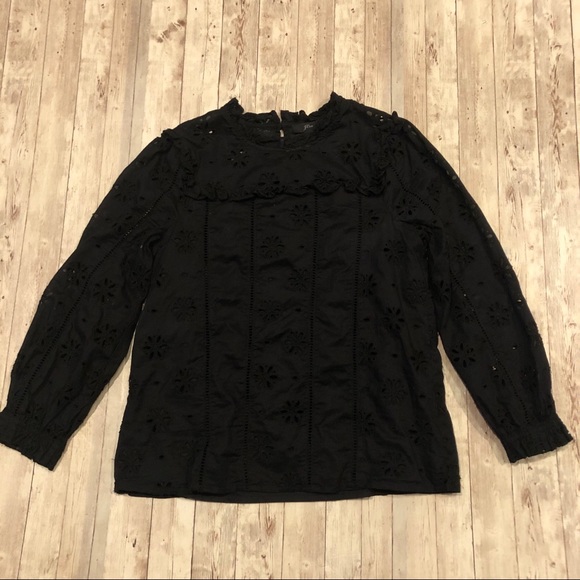 J. Crew Tops - J. Crew black eyelet high neck blouse